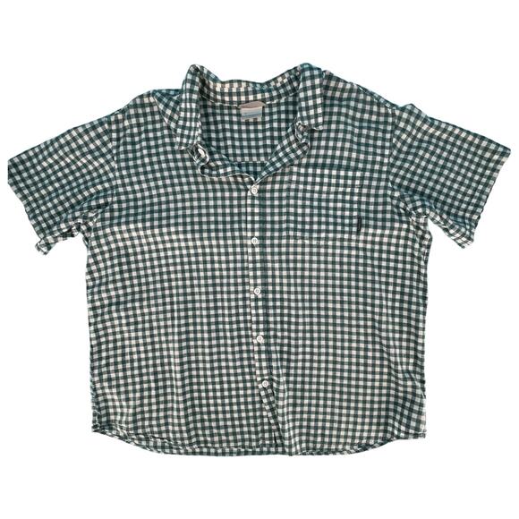Columbia Men's Short Sleeve Button Up Shirt XXL Green White Check Gingham Plaid - Picture 4 of 14